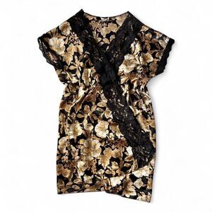 Vintage Vanity Fair Satin Like Dark Floral Print Nightwear Robe